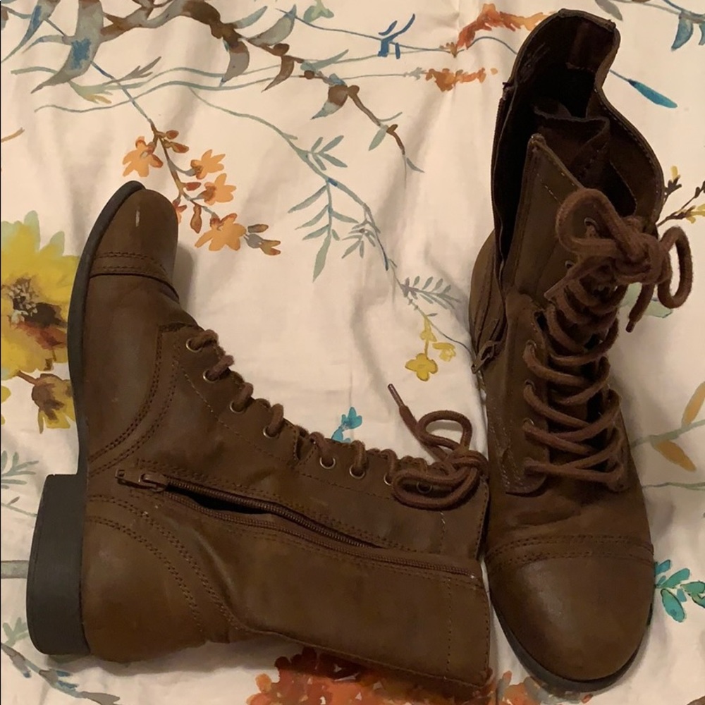 Brown combat boots
